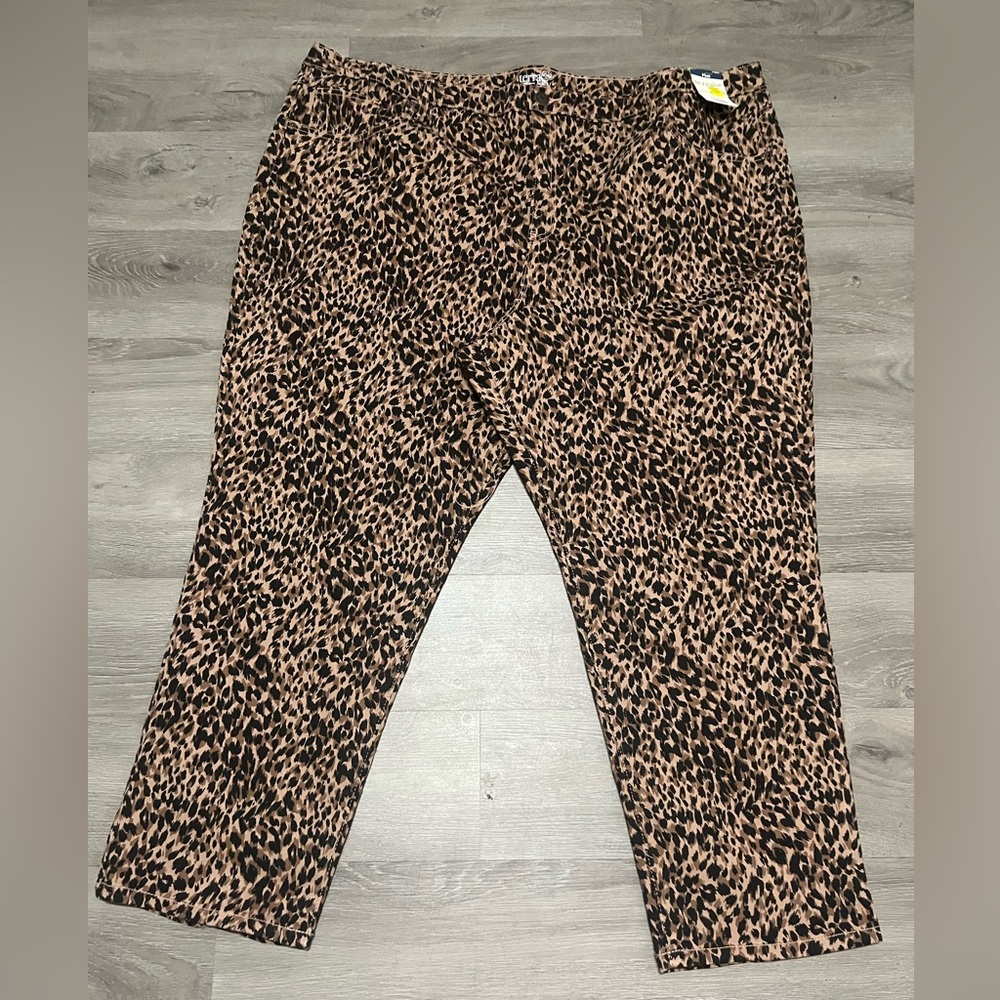 Terra & Sky Animal Print Straight Leg Waist Tan/black Pants NWT
